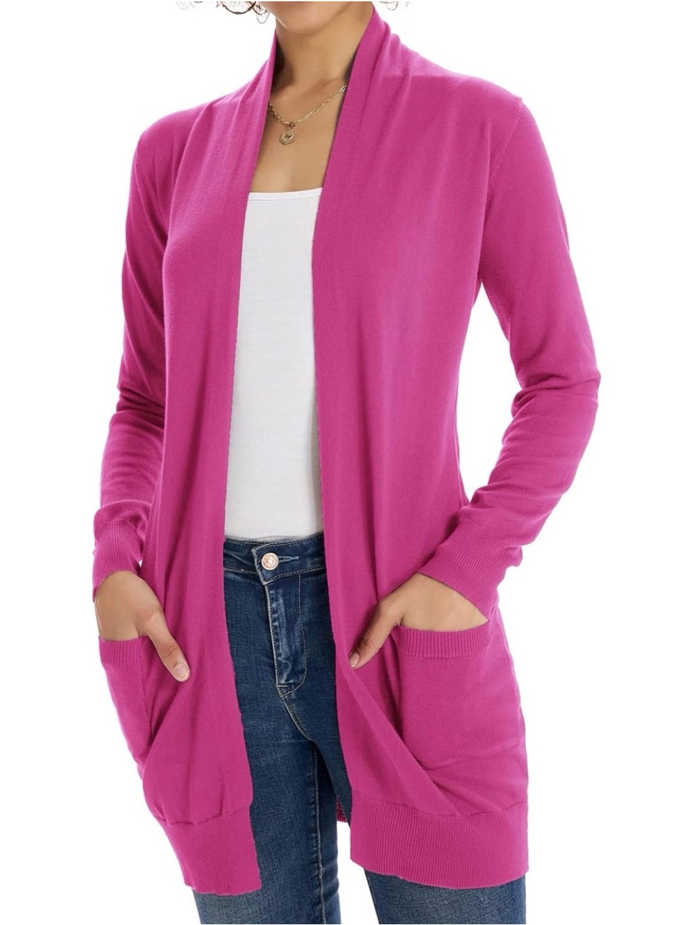 Grace Karin Magenta Open Front Long Sleeve Cardigan
